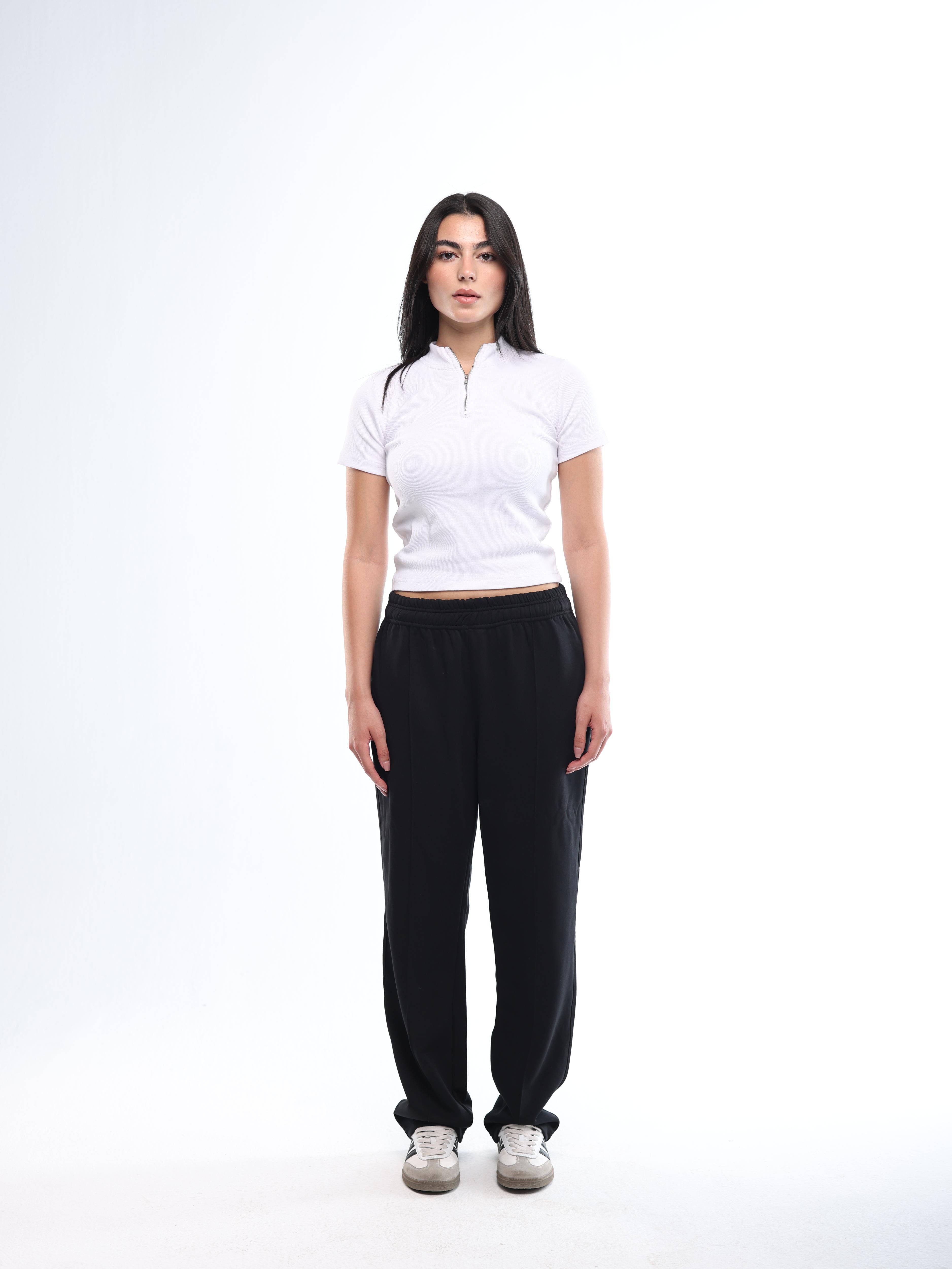 FRONT SEAM SWEATPANTS - BLACK
