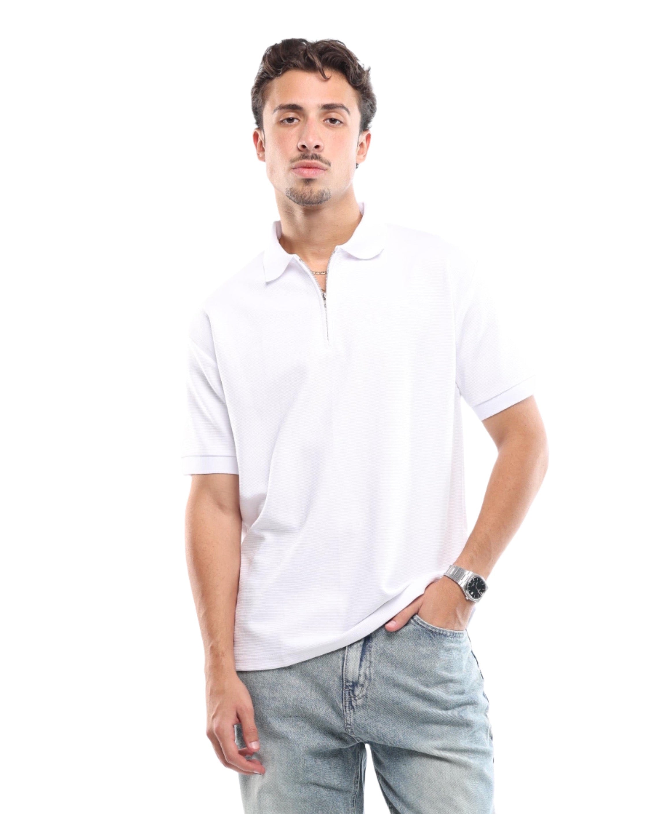 WHITE QUARTER ZIP SHIRT