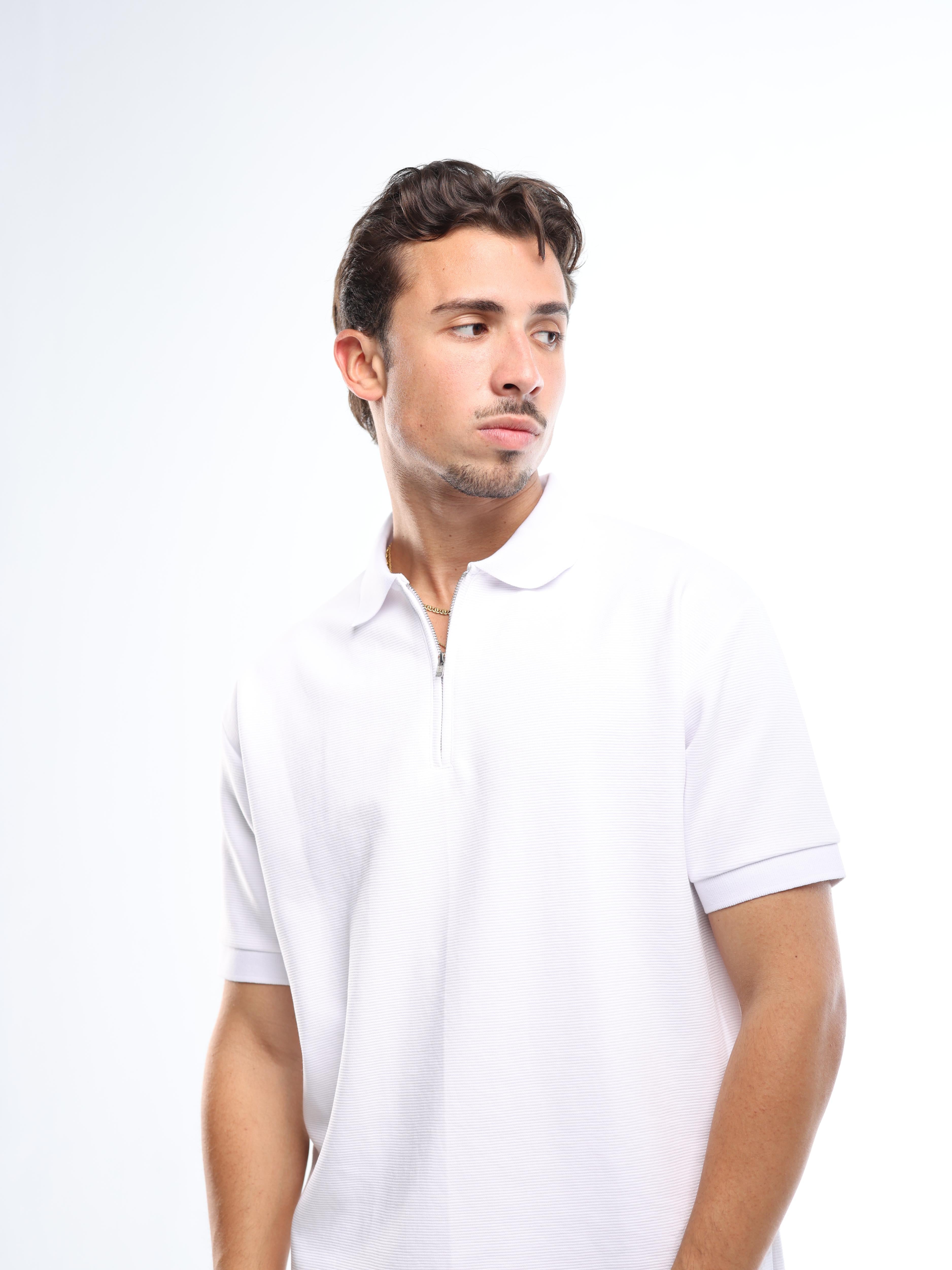 WHITE QUARTER ZIP SHIRT
