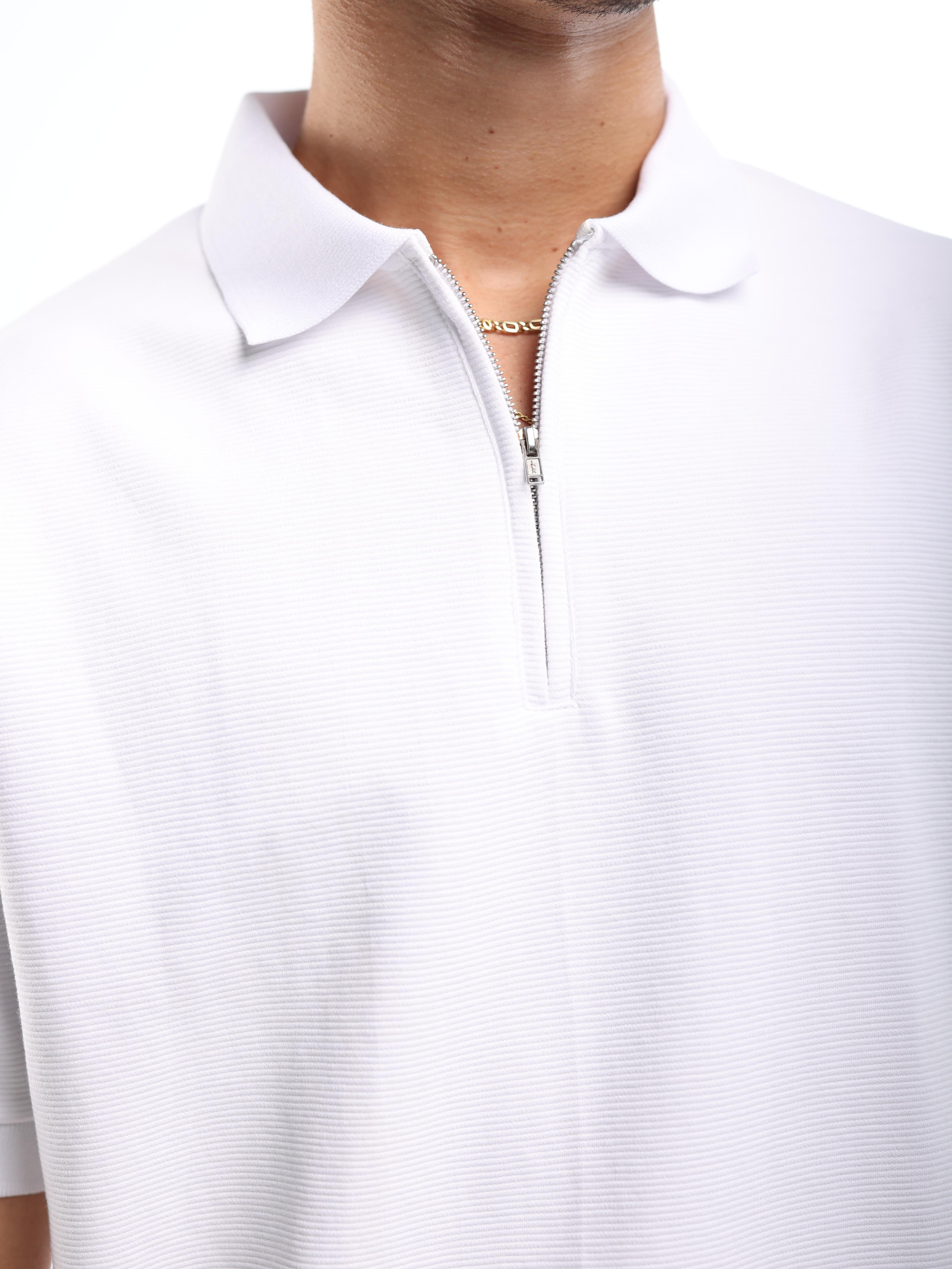 WHITE QUARTER ZIP SHIRT