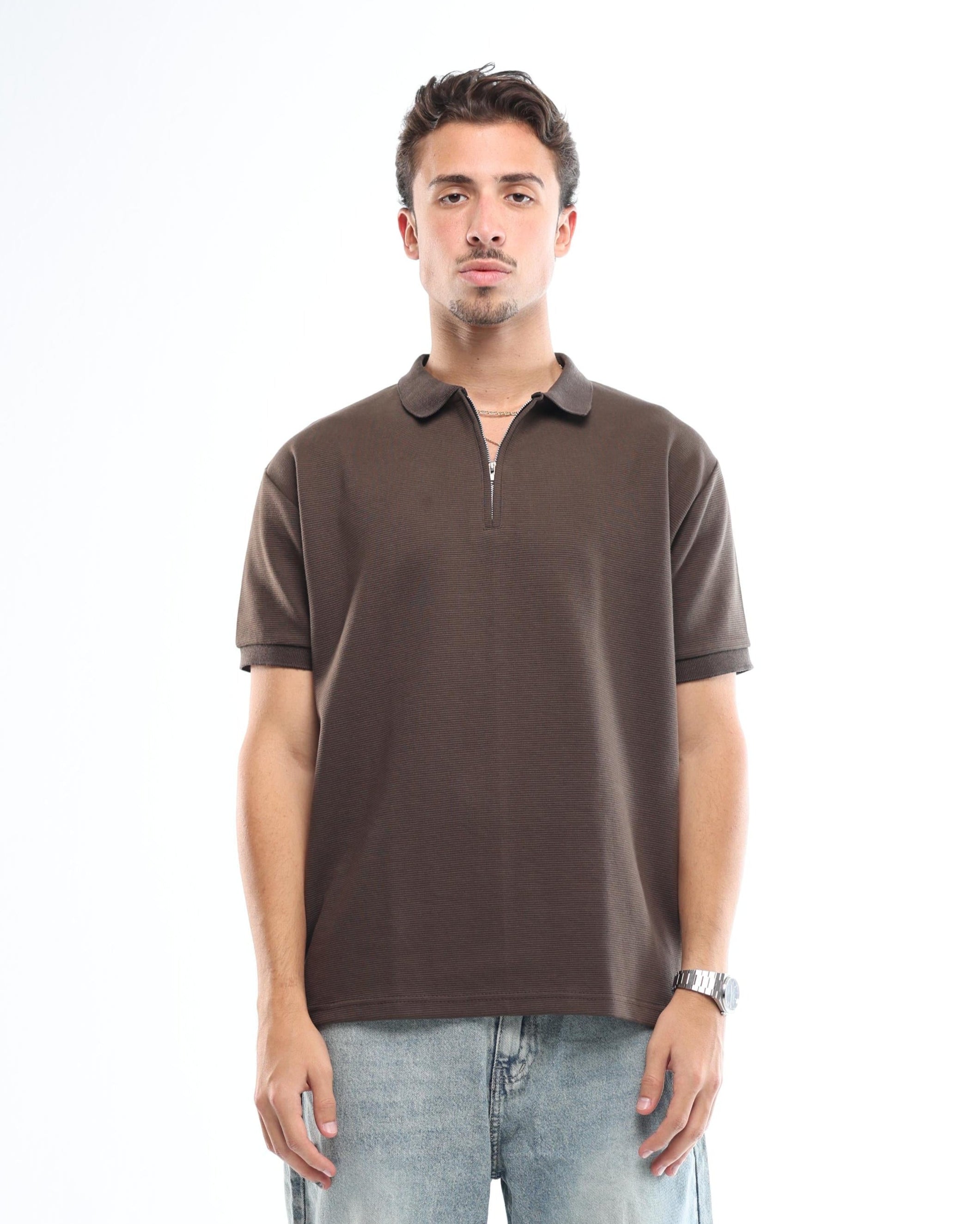BROWN QUARTER ZIP SHIRT