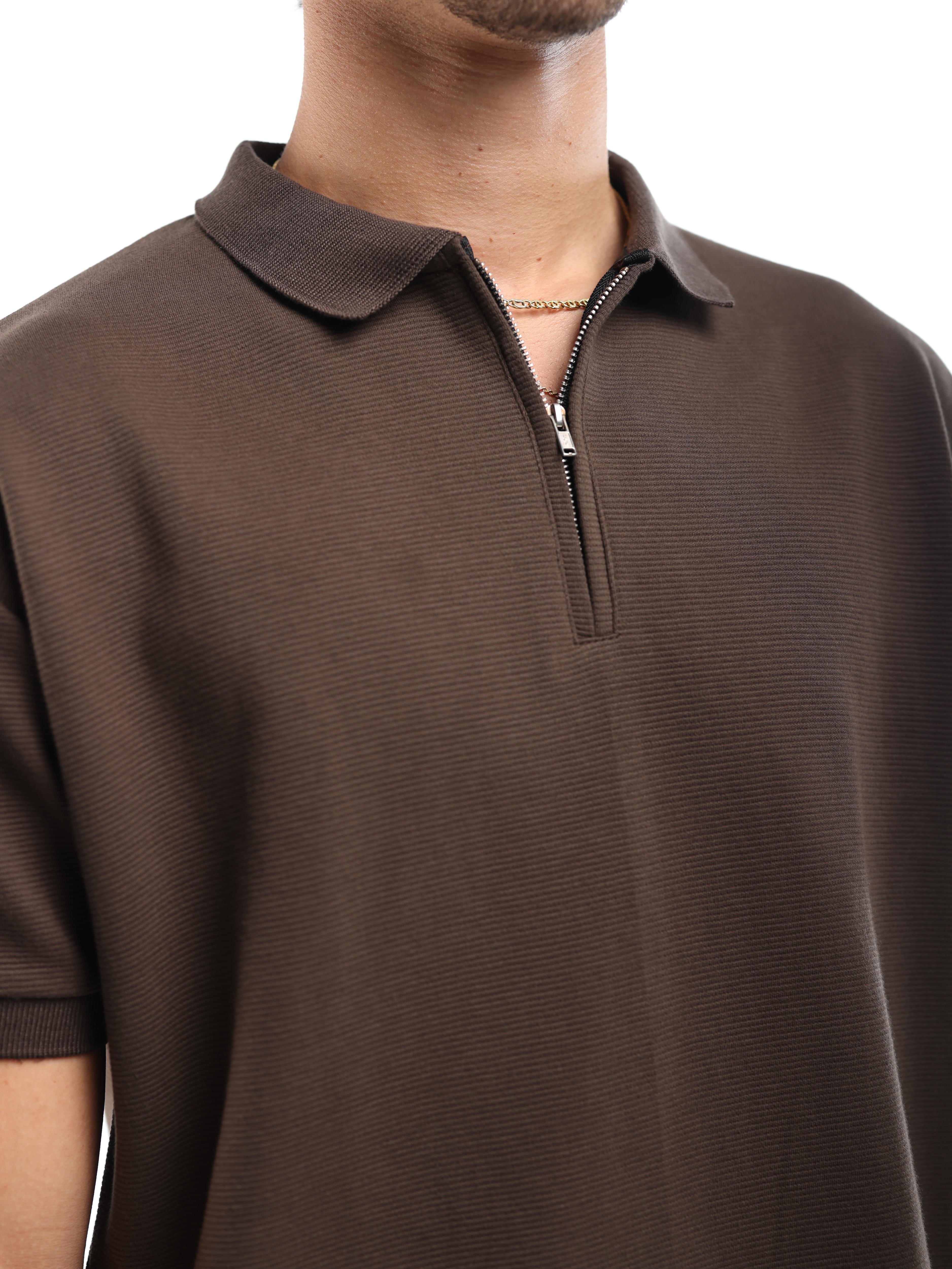 BROWN QUARTER ZIP SHIRT