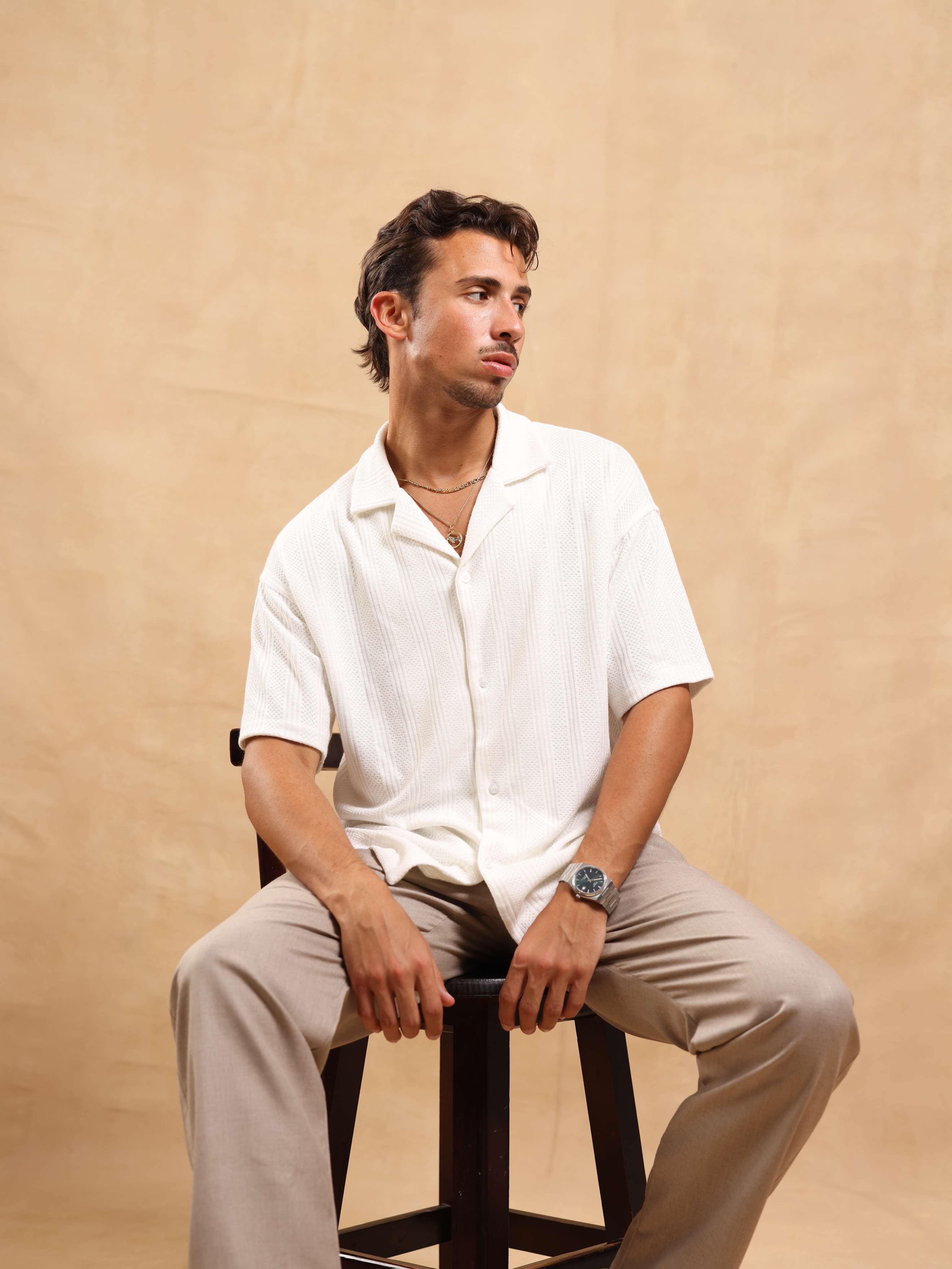 BUTTONED KNIT SHIRT - WHITE
