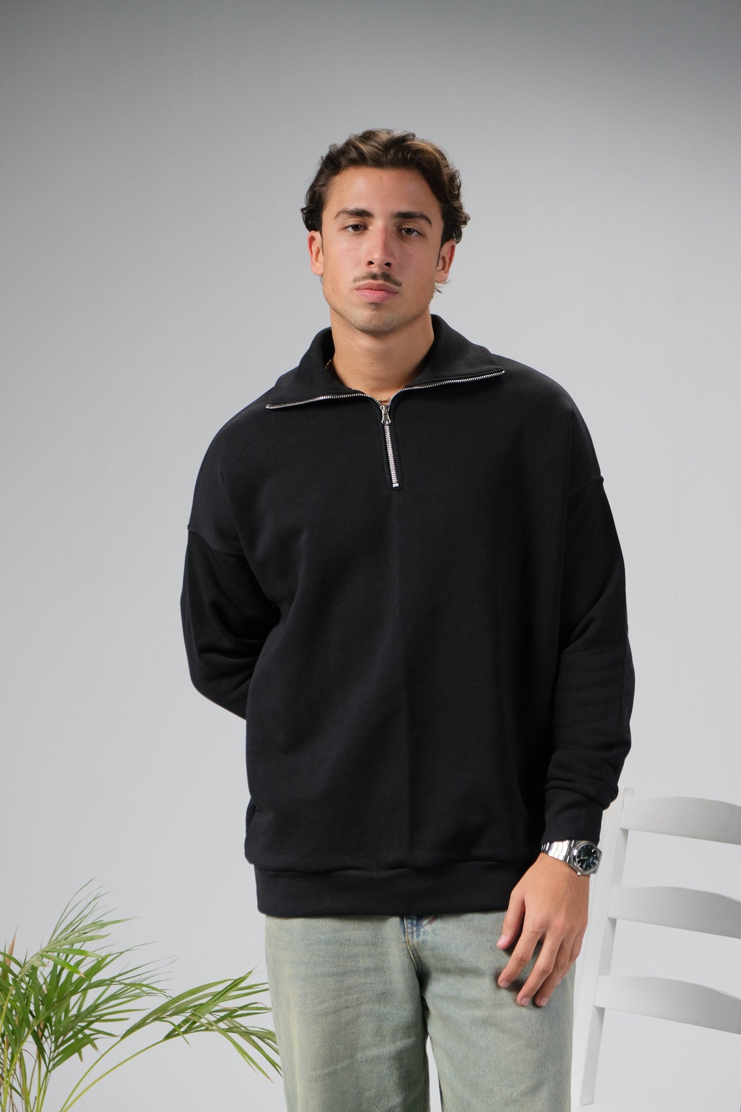 HALF ZIP SWEATER - BLACK