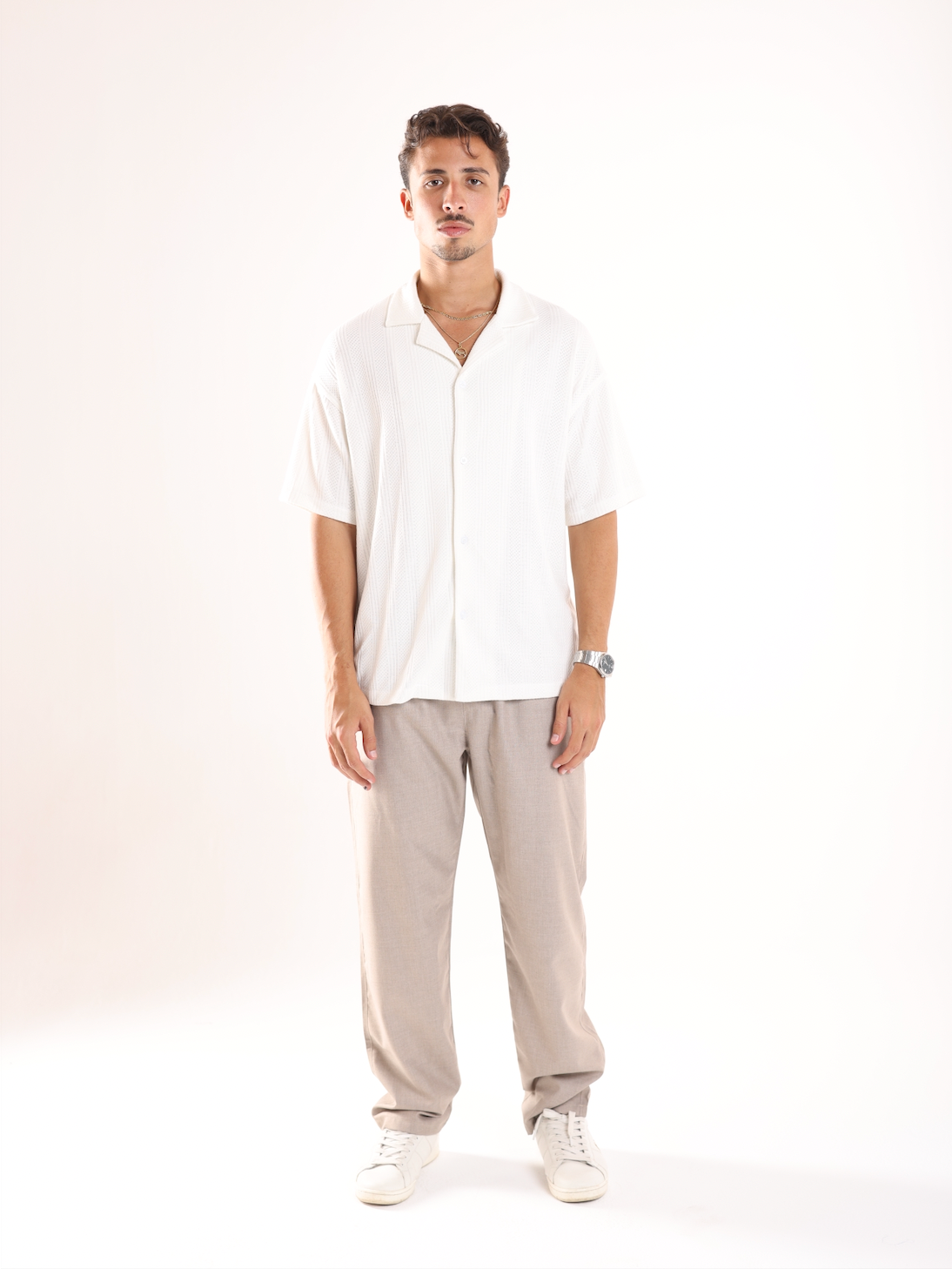 BUTTONED KNIT SHIRT - WHITE