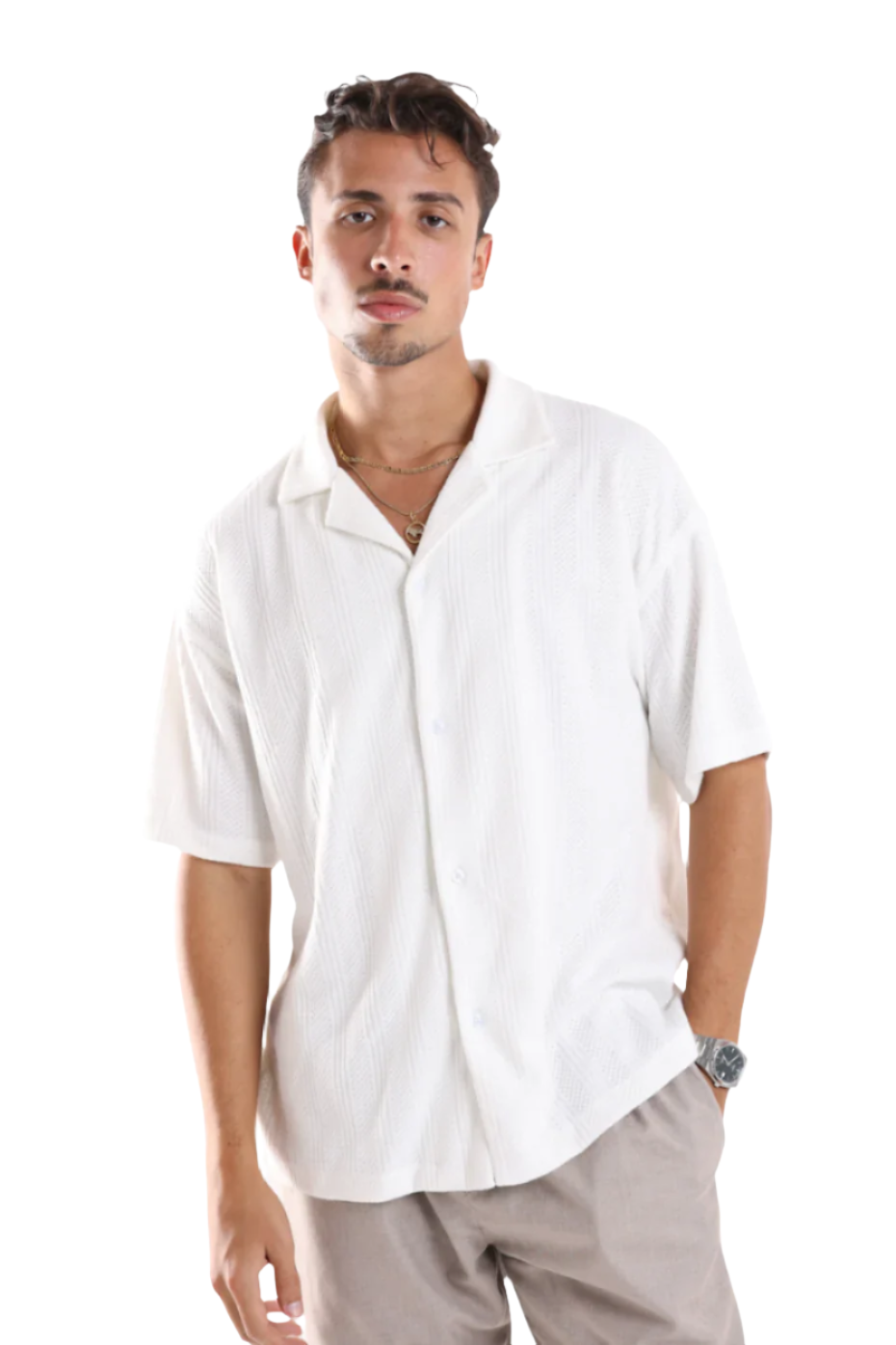 BUTTONED KNIT SHIRT - WHITE