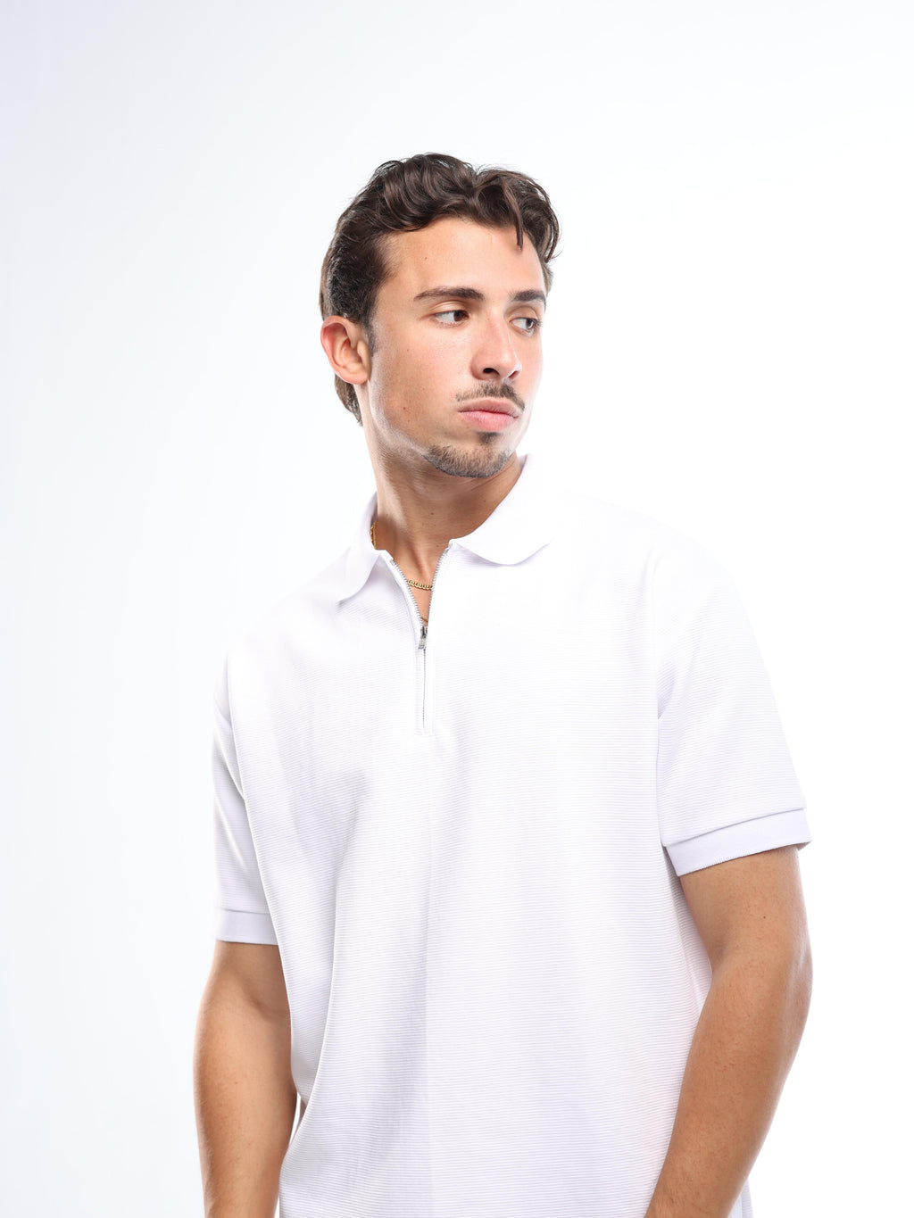 WHITE QUARTER ZIP SHIRT