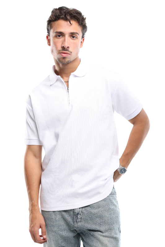 WHITE QUARTER ZIP SHIRT