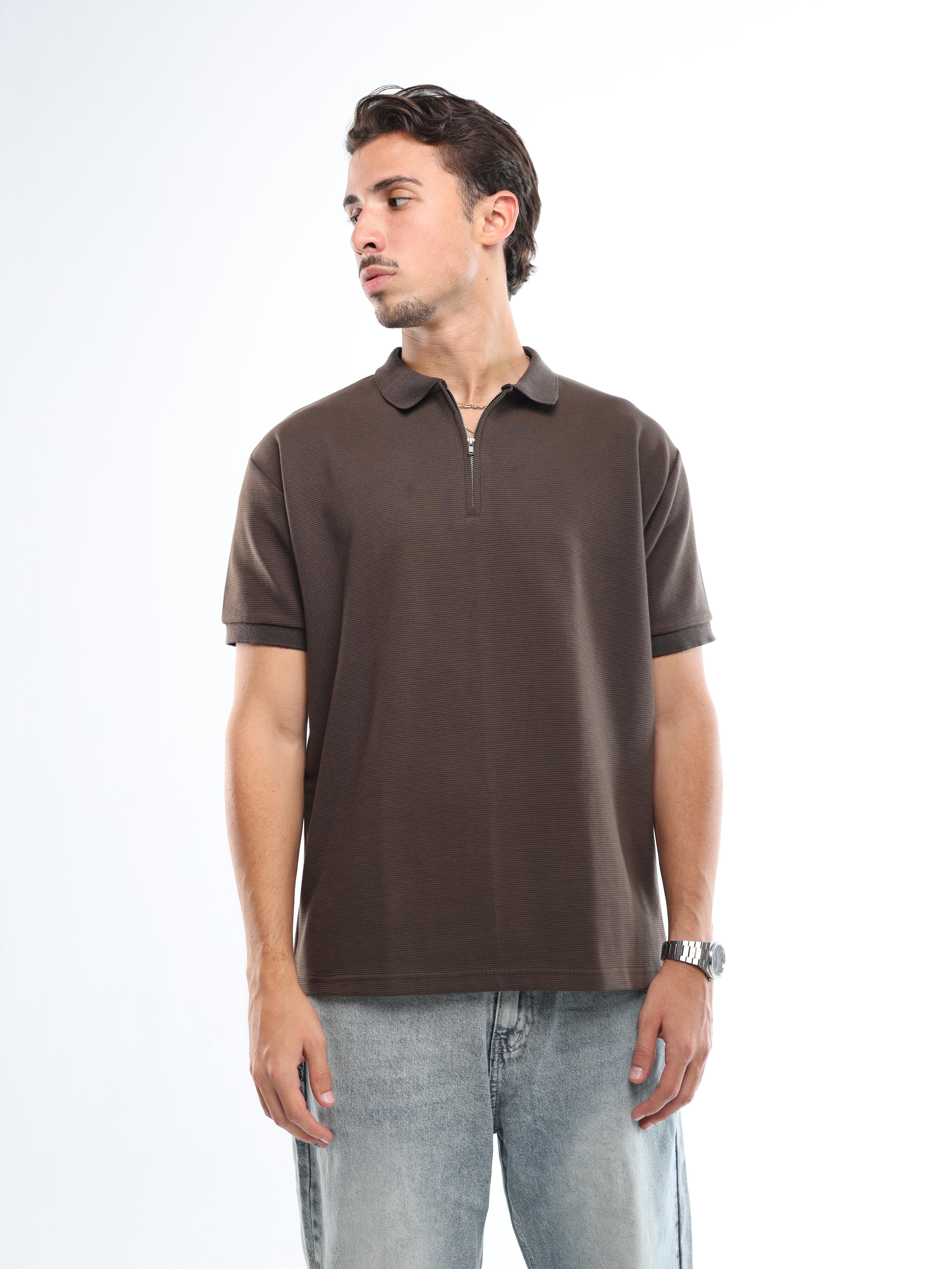 BROWN QUARTER ZIP SHIRT