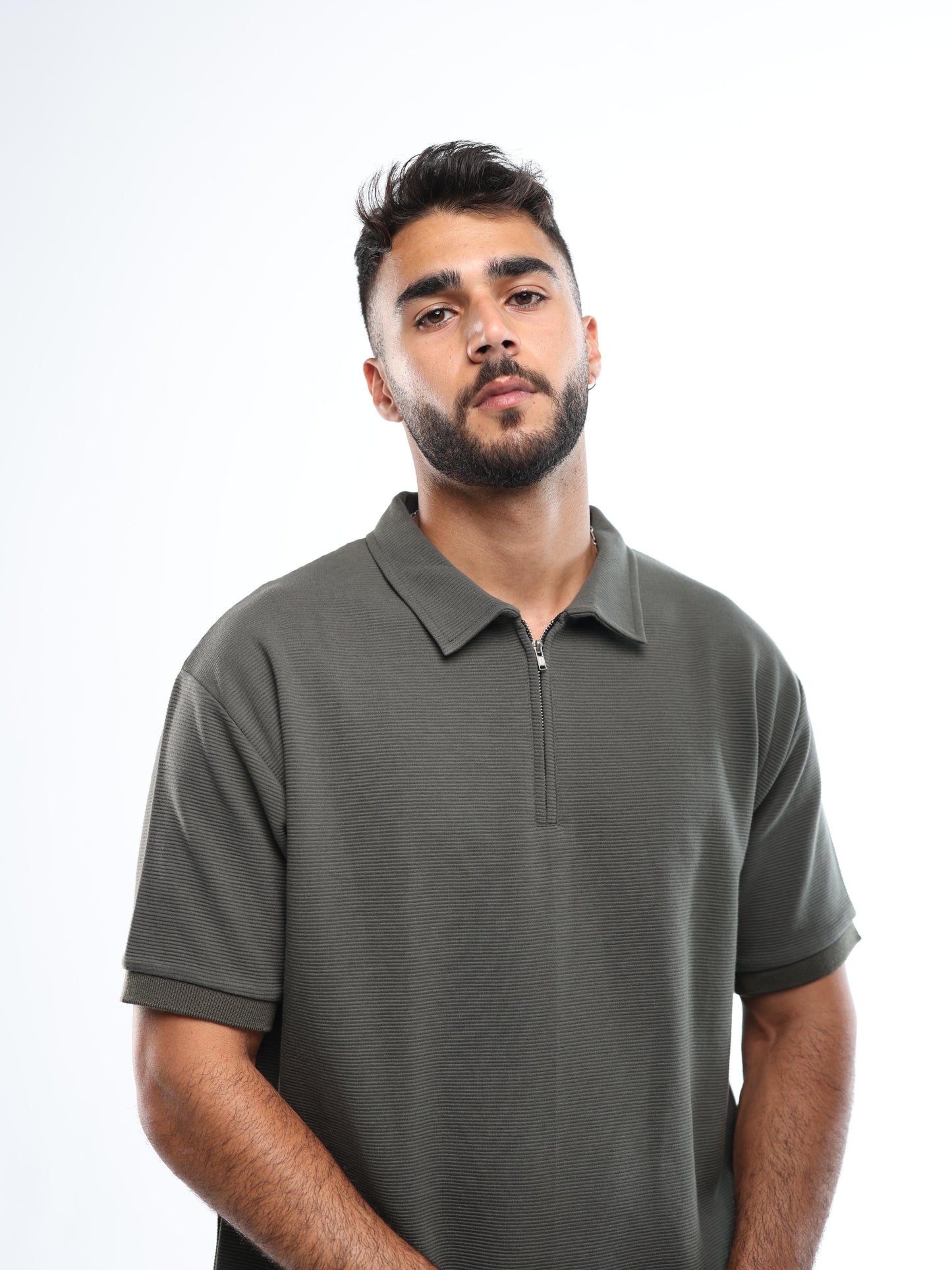 OLIVE QUARTER ZIP SHIRT