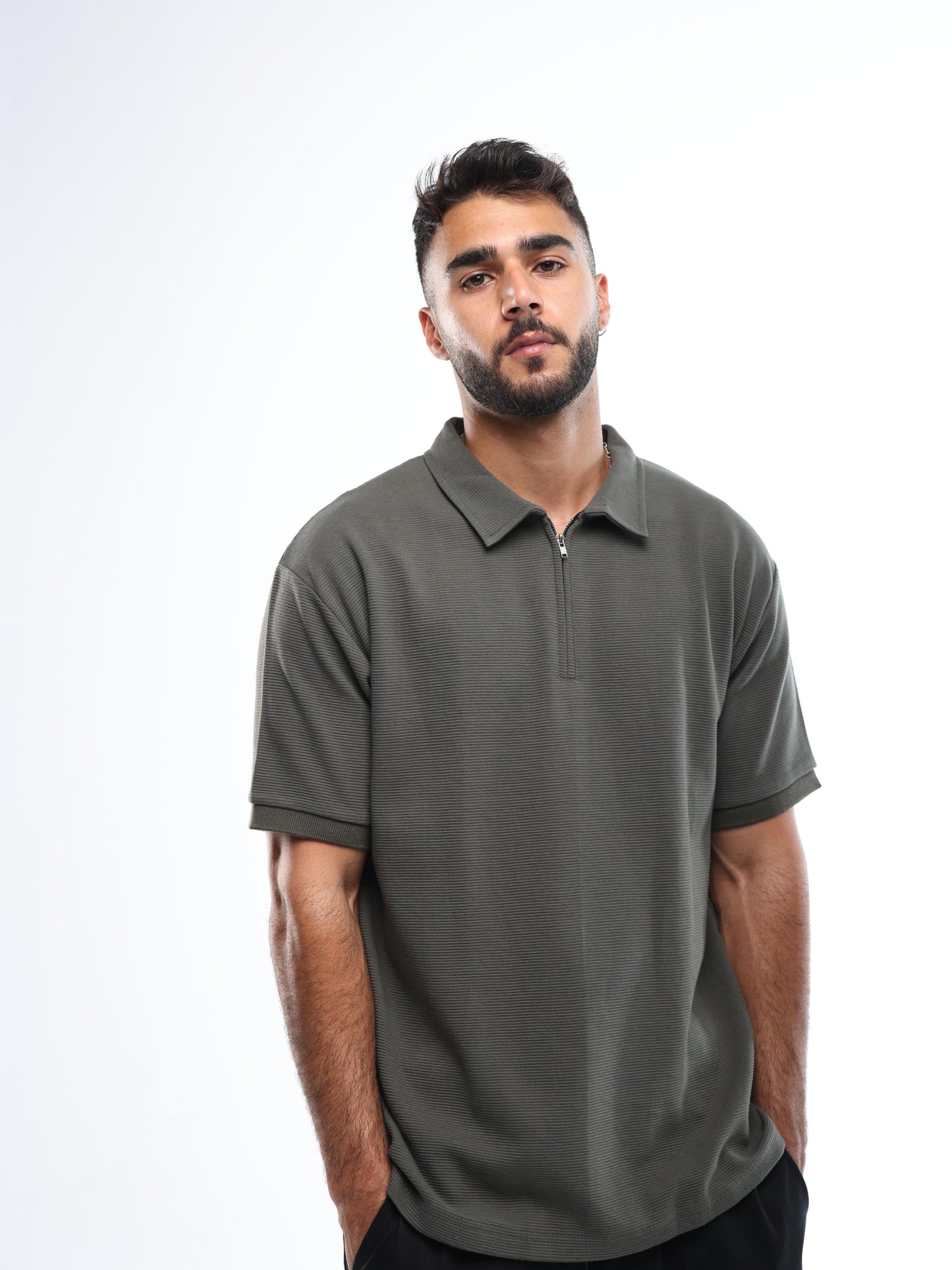 OLIVE QUARTER ZIP SHIRT