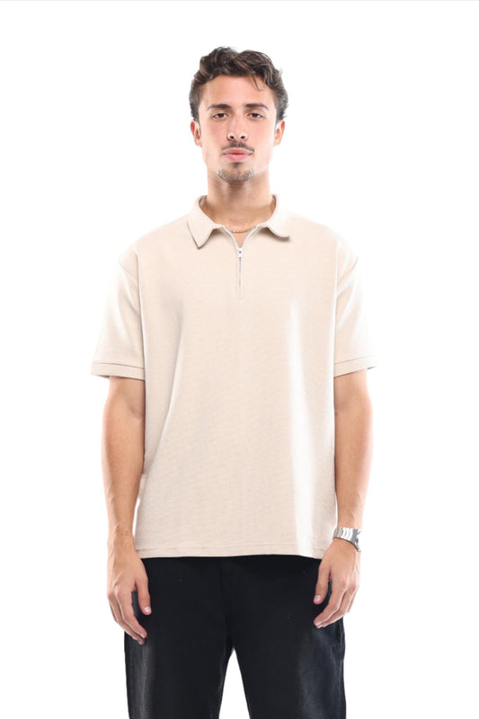 BEIGE QUARTER ZIP SHIRT