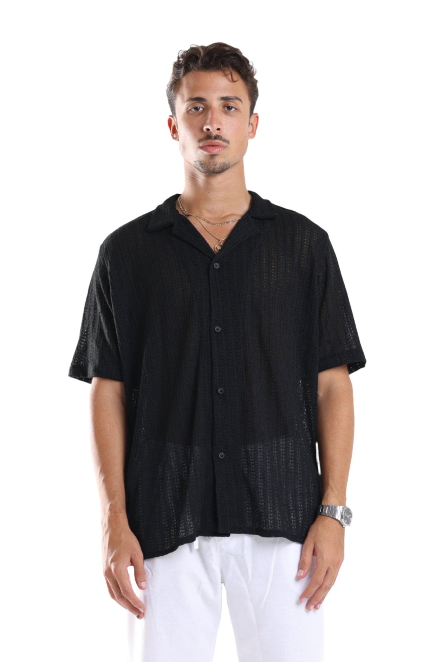 CROCHET SHIRT - BLACK