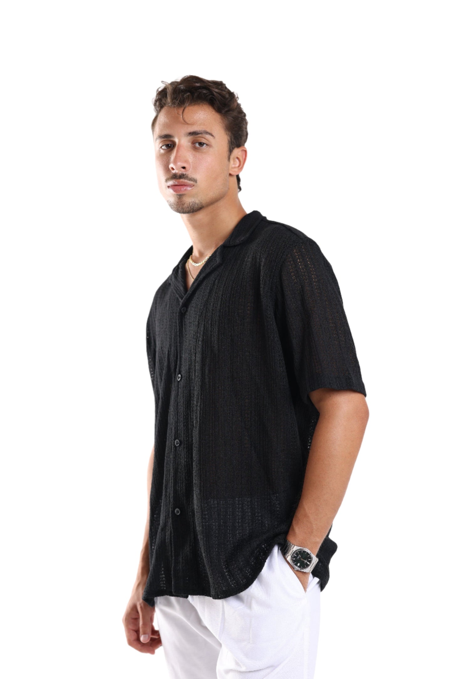 CROCHET SHIRT - BLACK