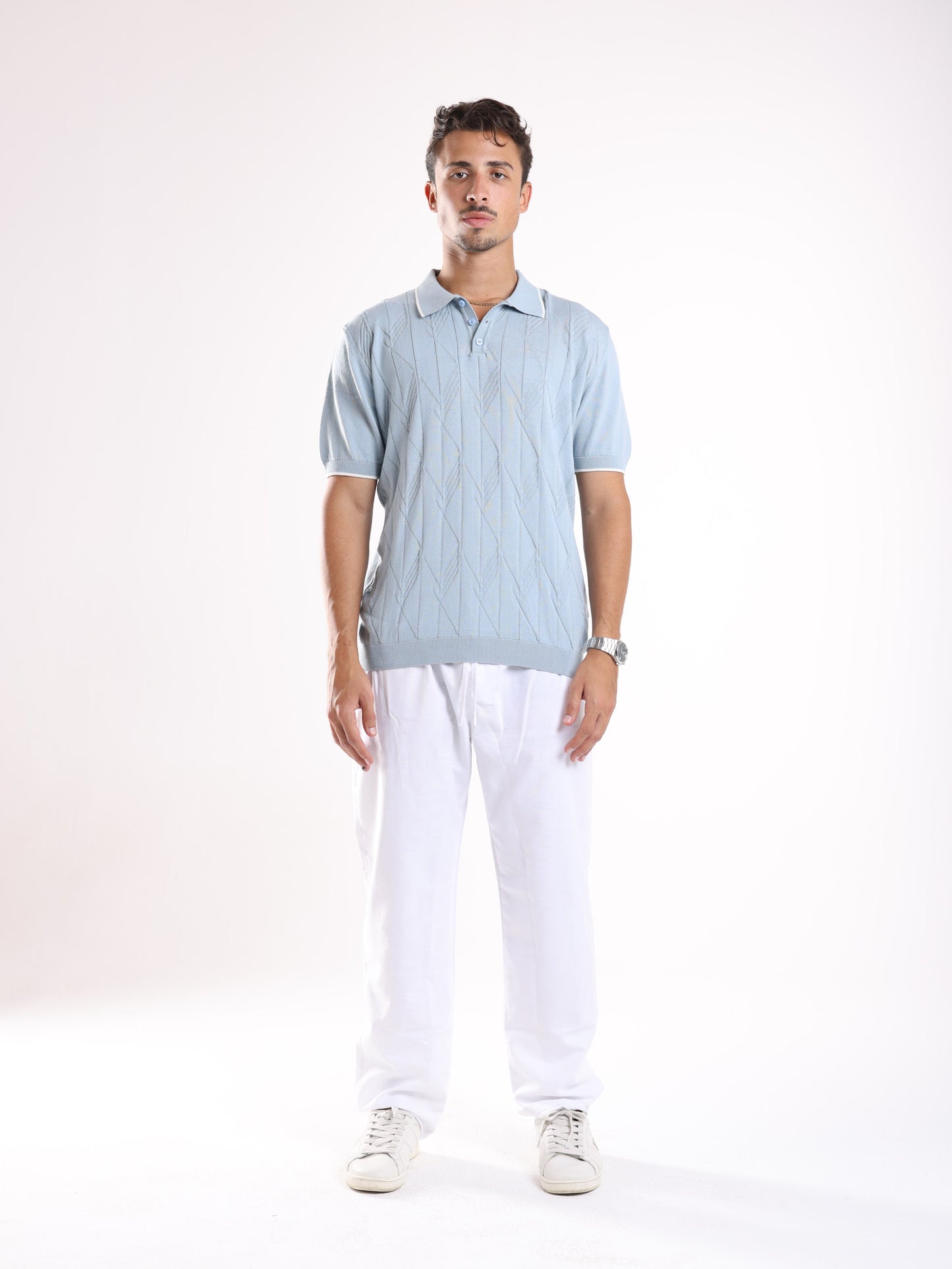 KNITTED POLO - BLUE