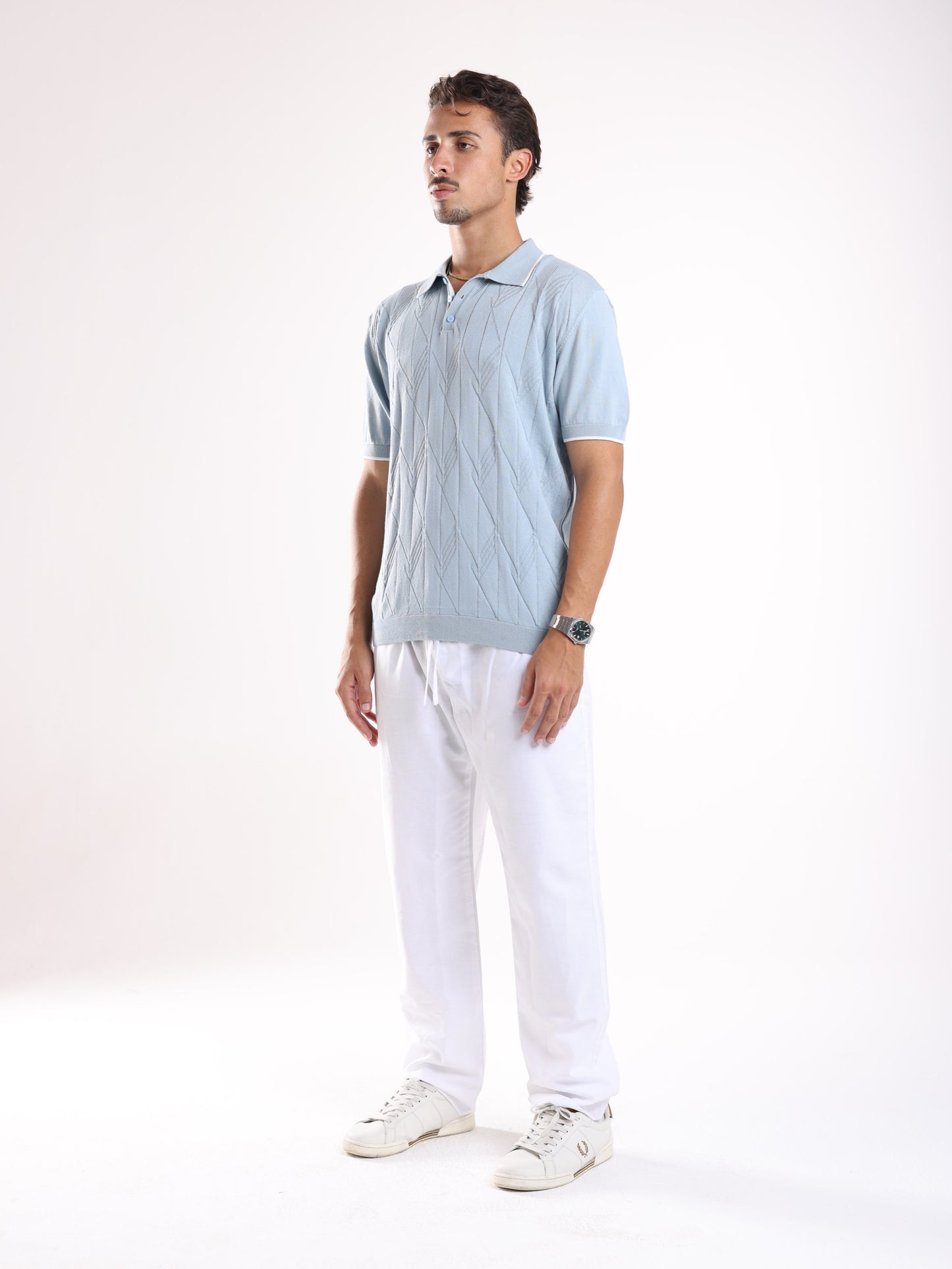 KNITTED POLO - BLUE