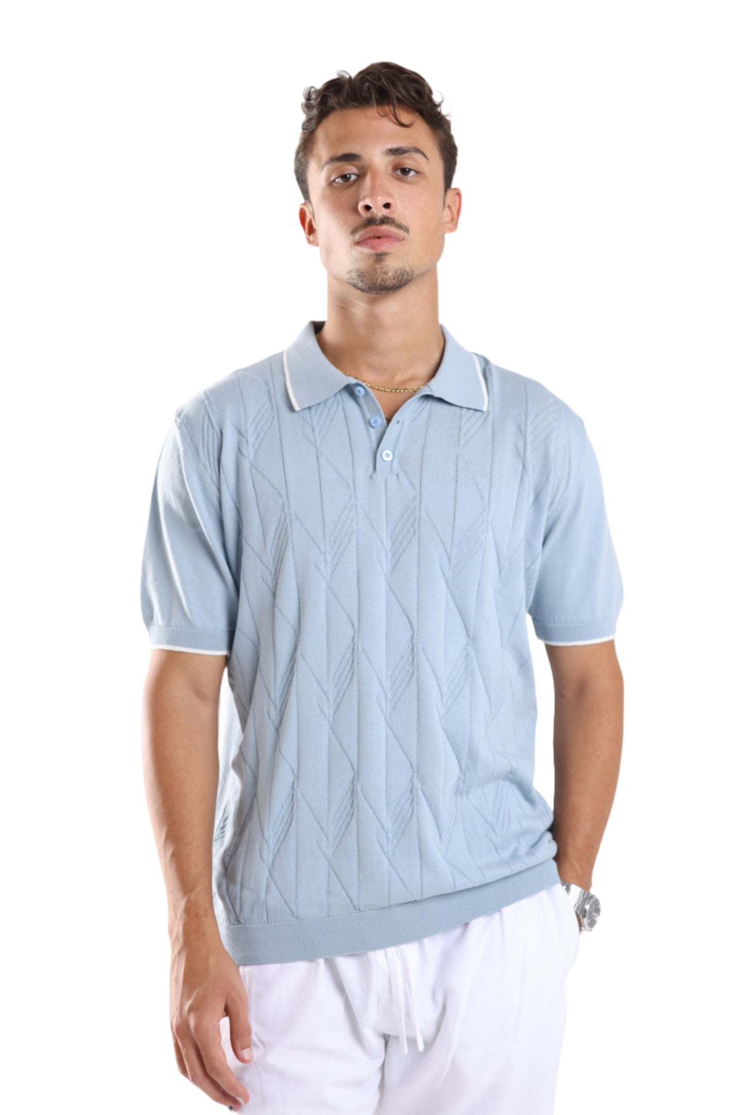 KNITTED POLO - BLUE