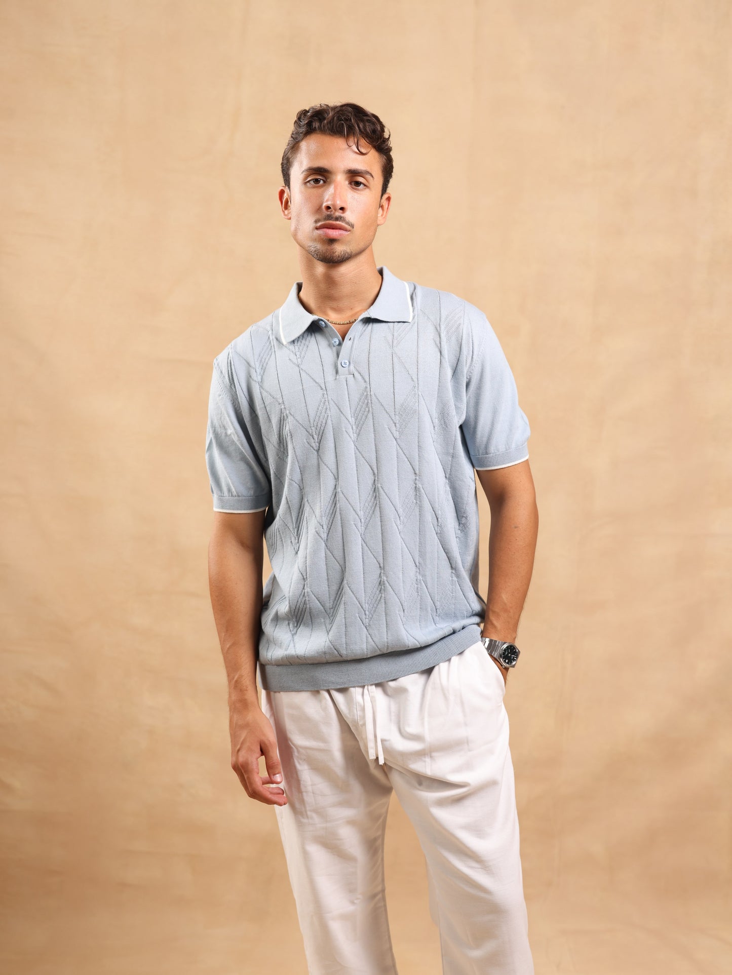 KNITTED POLO - BLUE