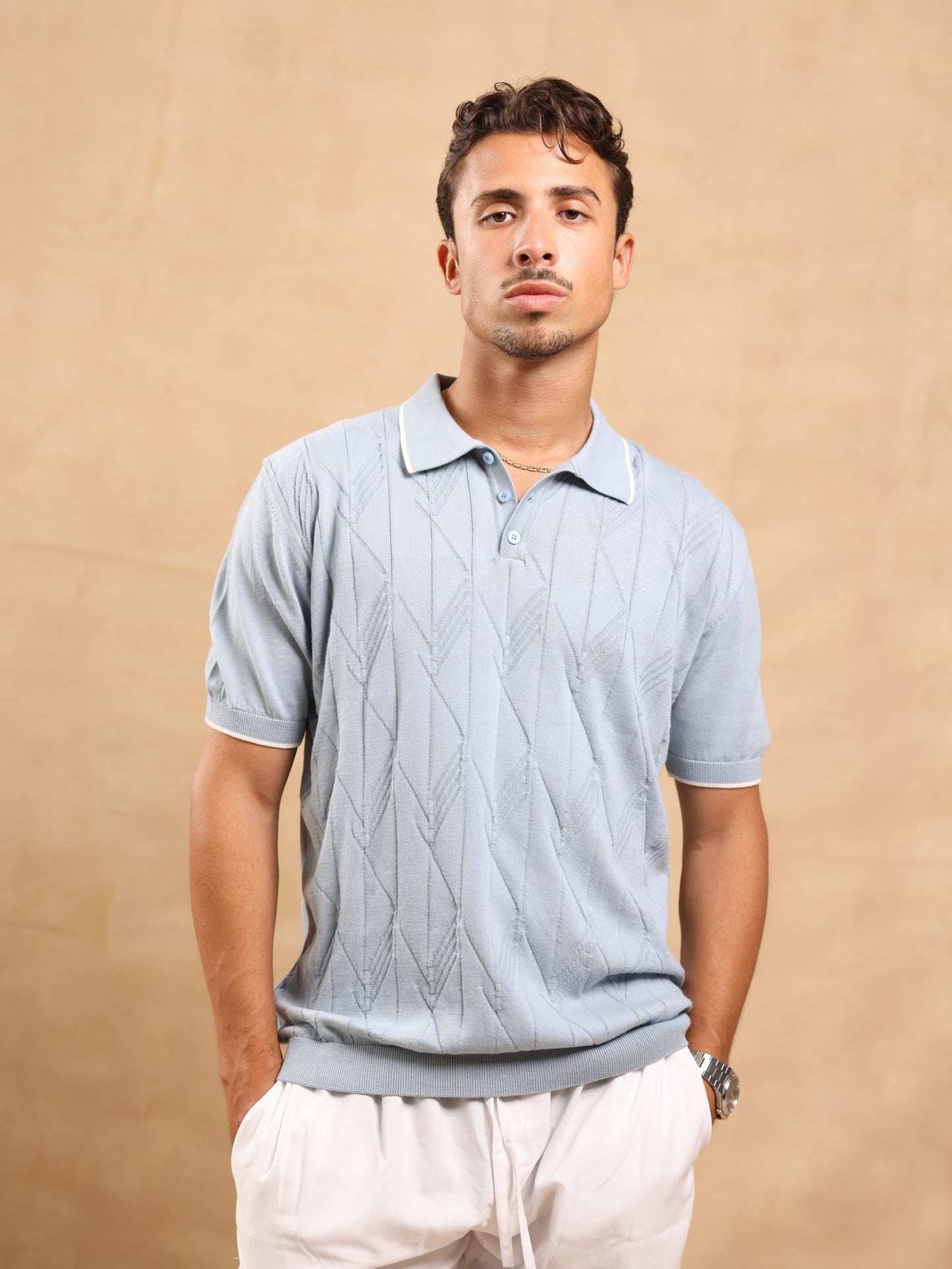 KNITTED POLO - BLUE