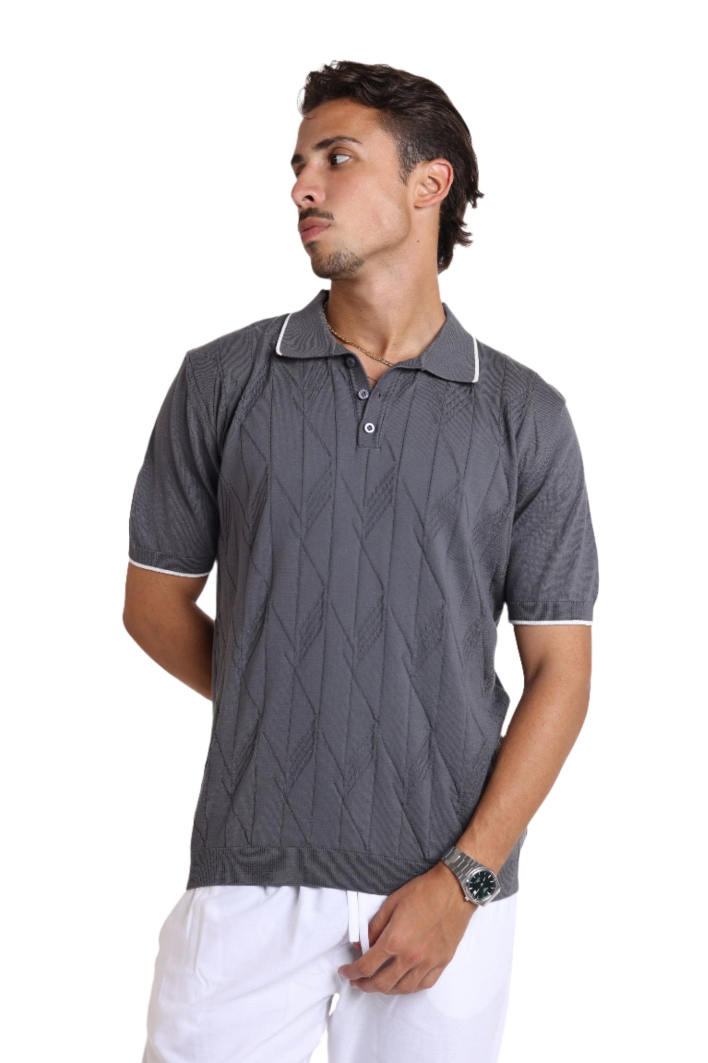 KNITTED POLO - GREY