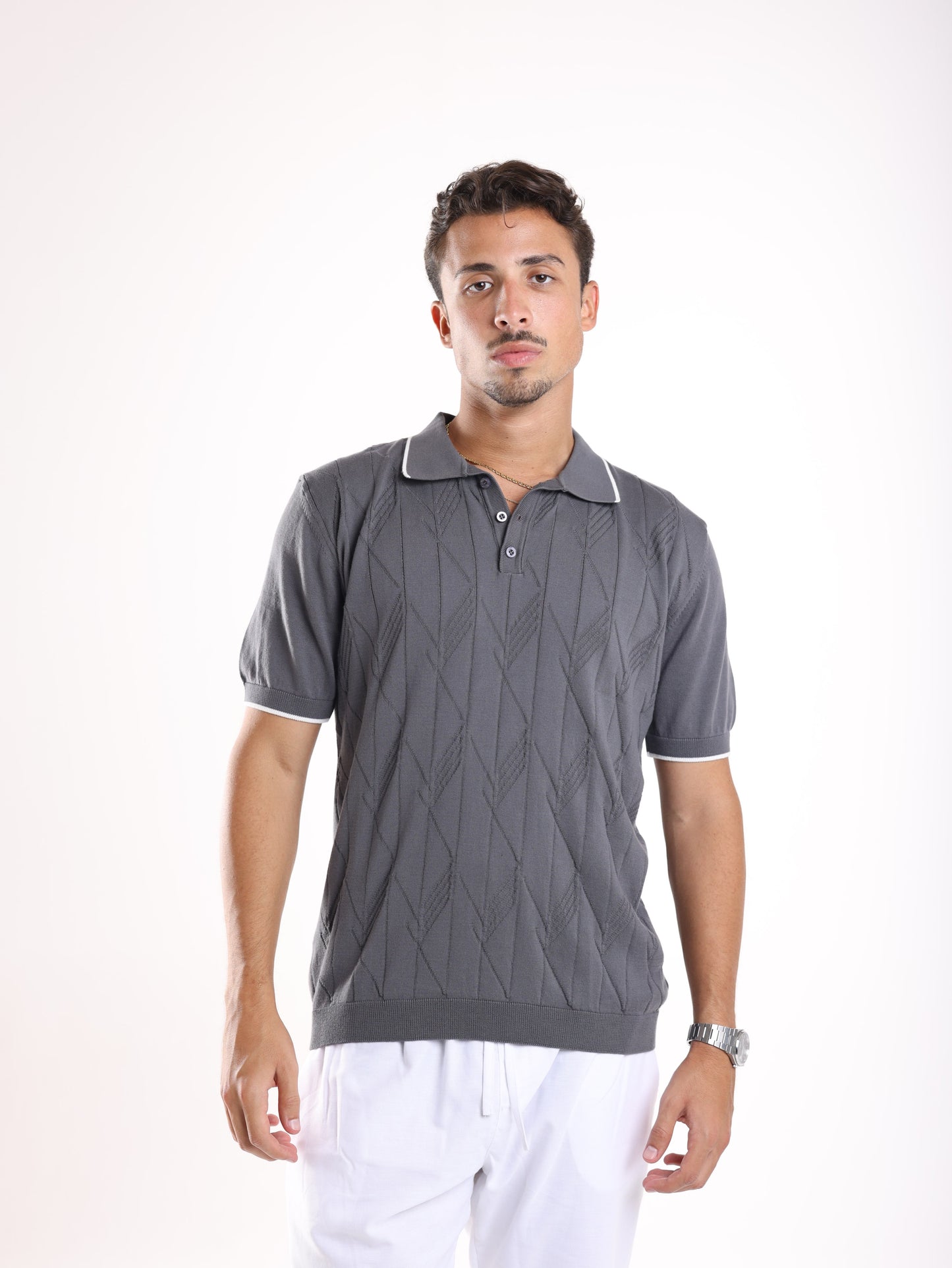 KNITTED POLO - GREY