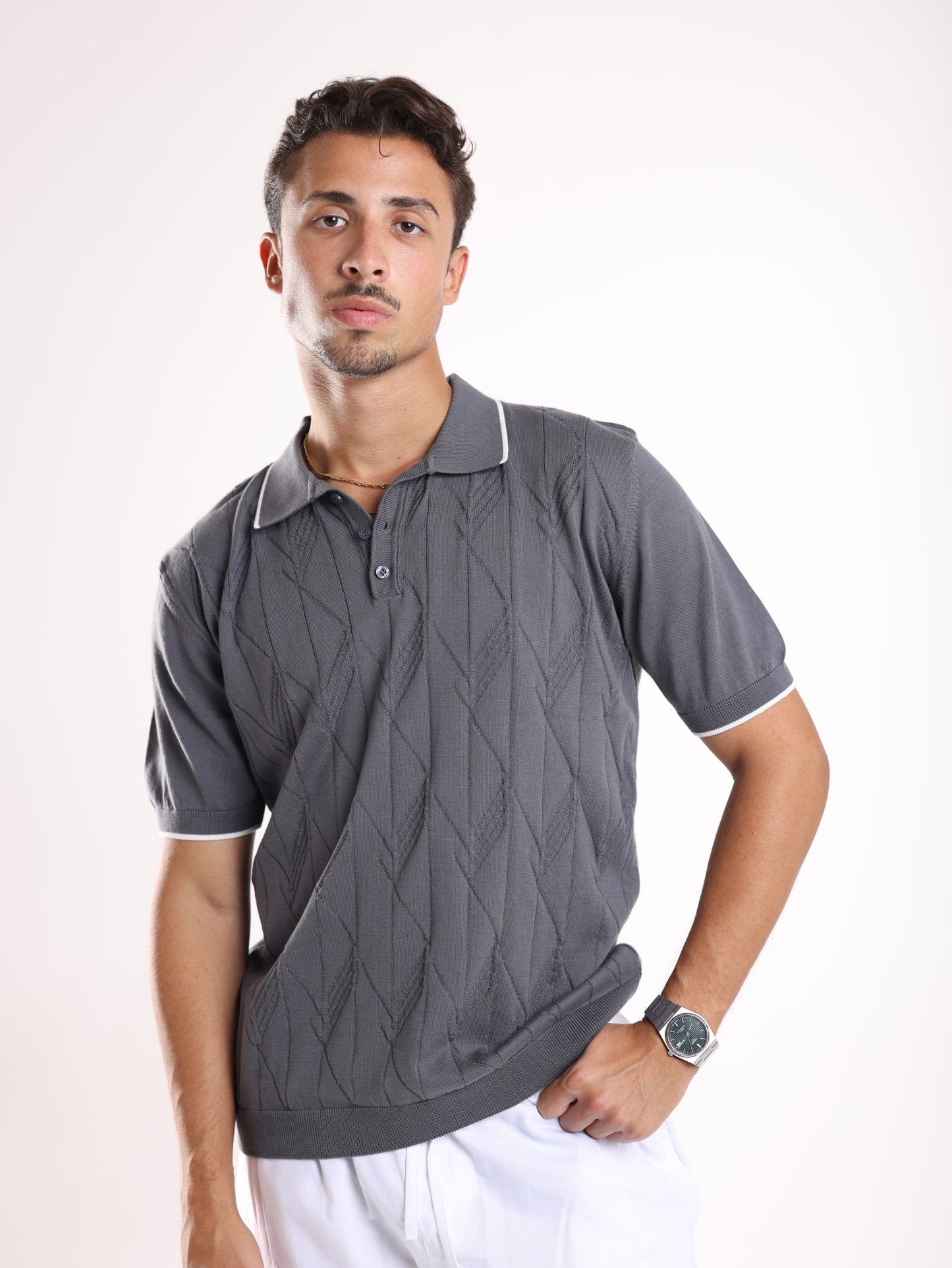 KNITTED POLO - GREY