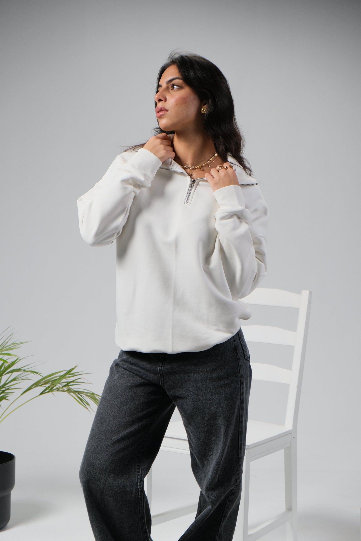White Half Zip Sweater