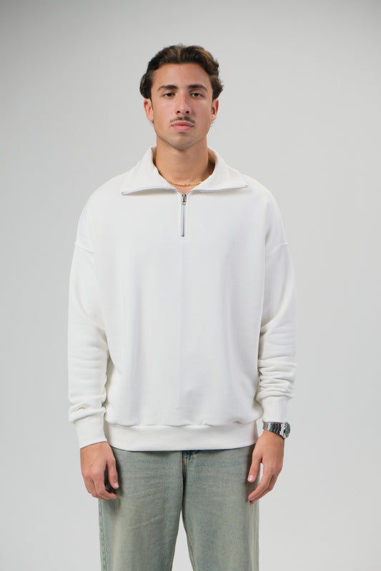 White Half Zip Sweater