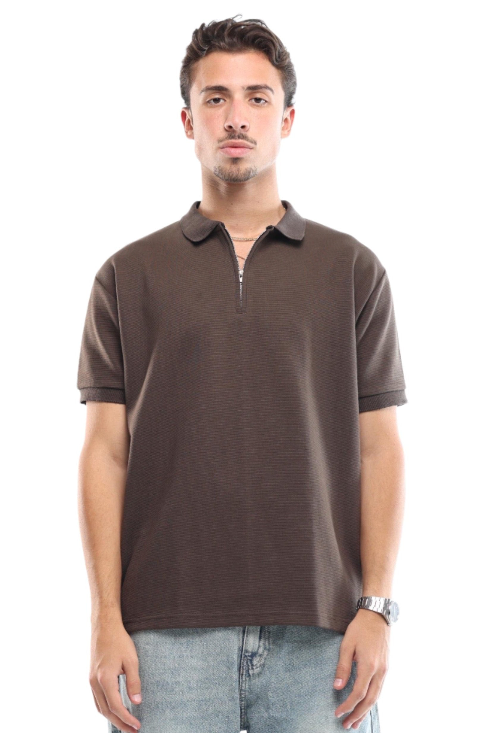 BROWN QUARTER ZIP SHIRT