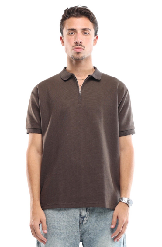 BROWN QUARTER ZIP SHIRT