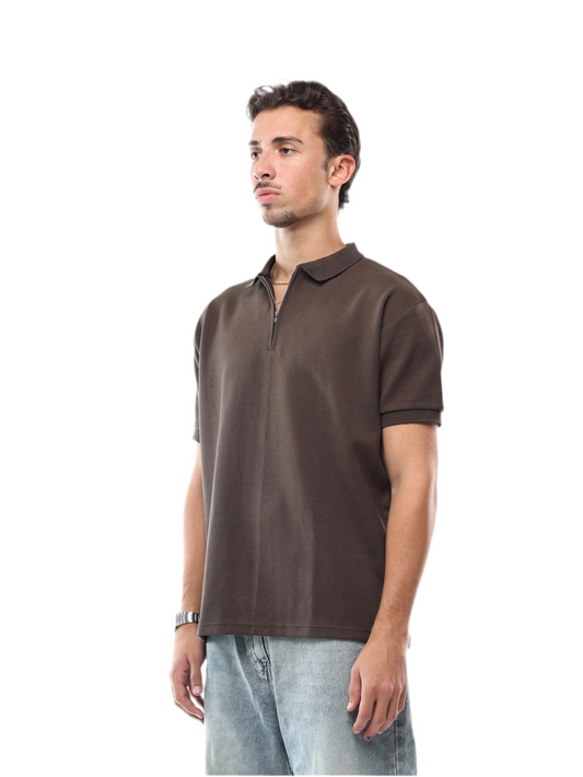 BROWN QUARTER ZIP SHIRT