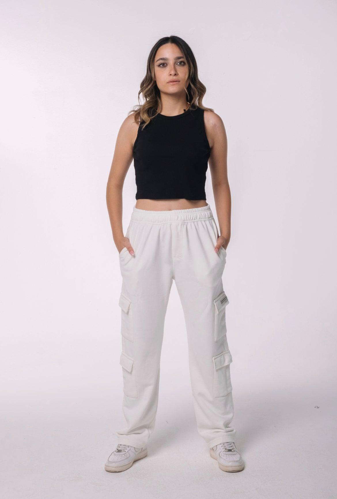 White Cargo Sweatpants