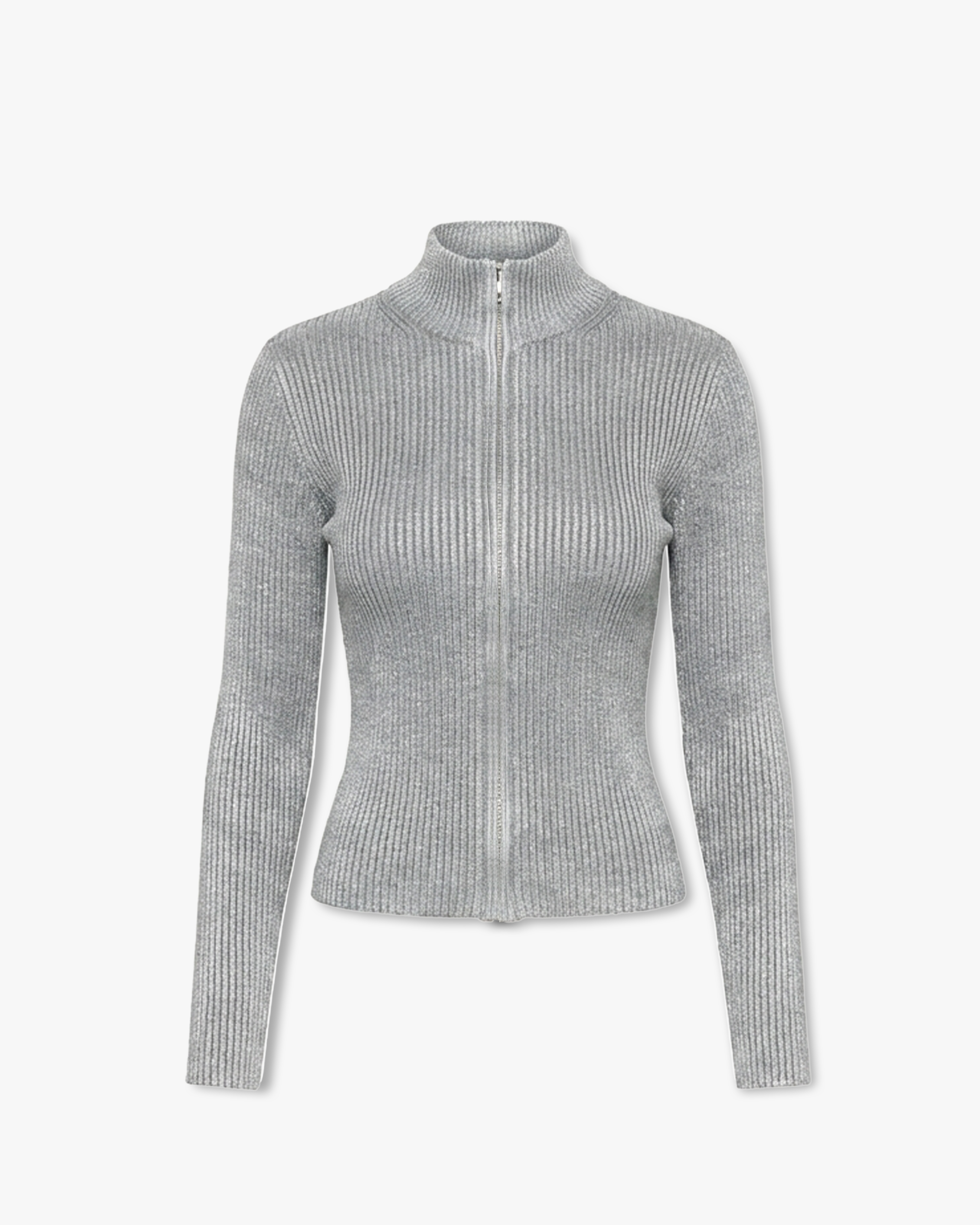 KNIT ZIP-UP CARDIGAN -GREY