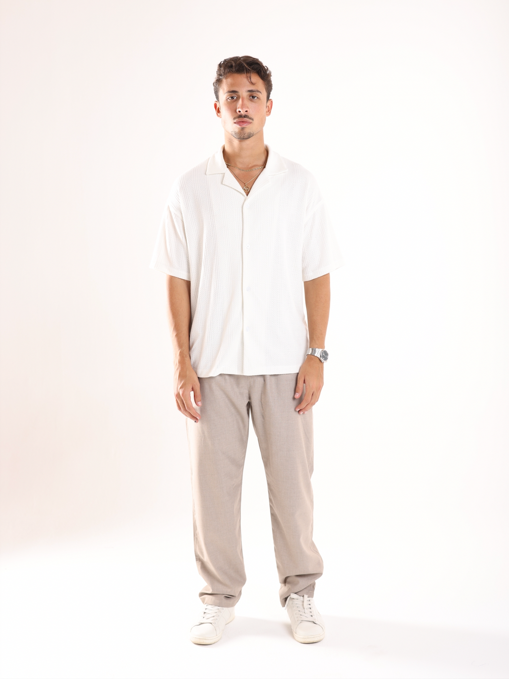 BUTTONED KNIT SHIRT - WHITE