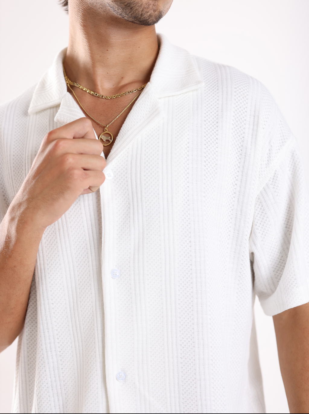 BUTTONED KNIT SHIRT - WHITE