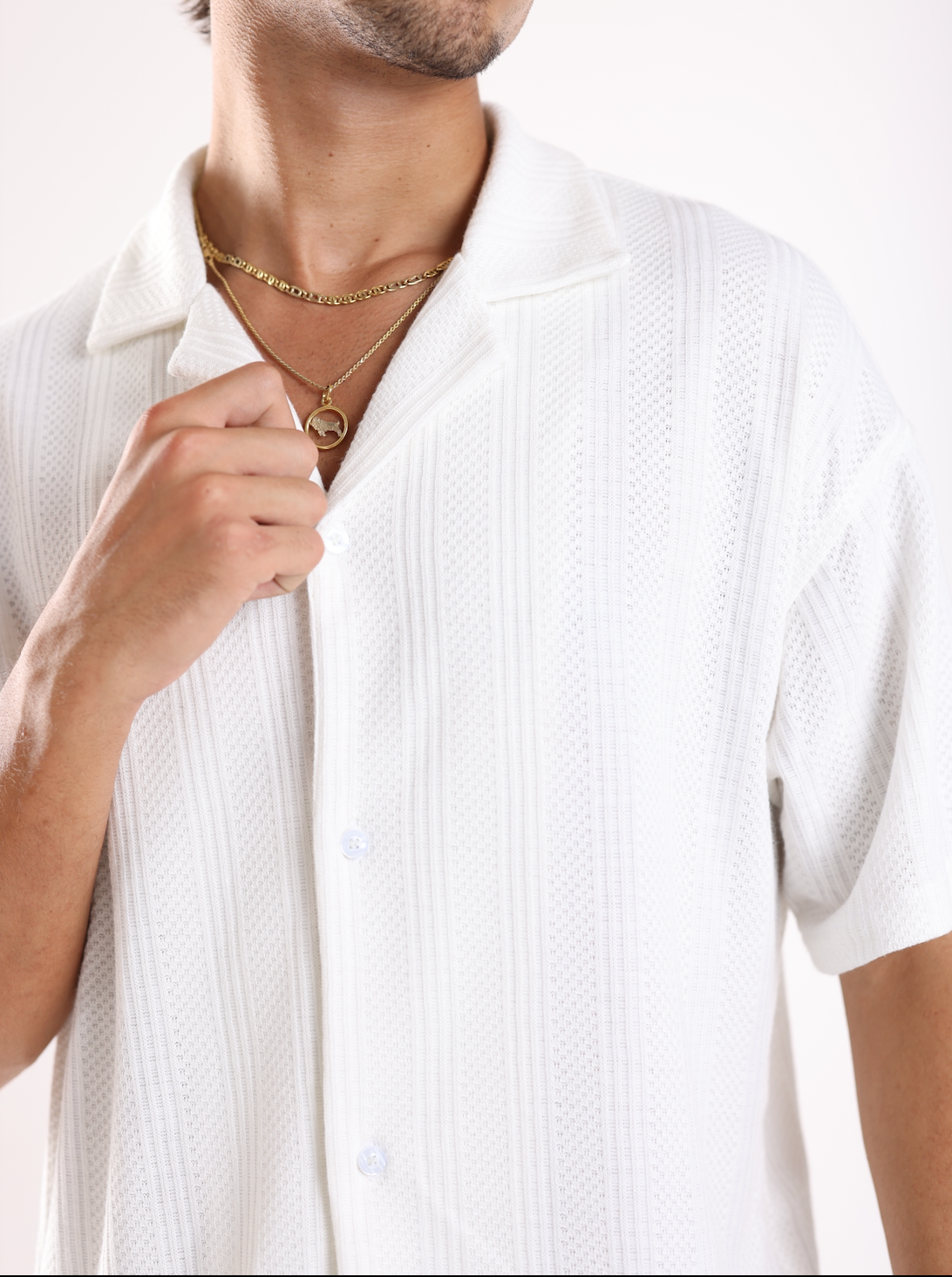 BUTTONED KNIT SHIRT - WHITE