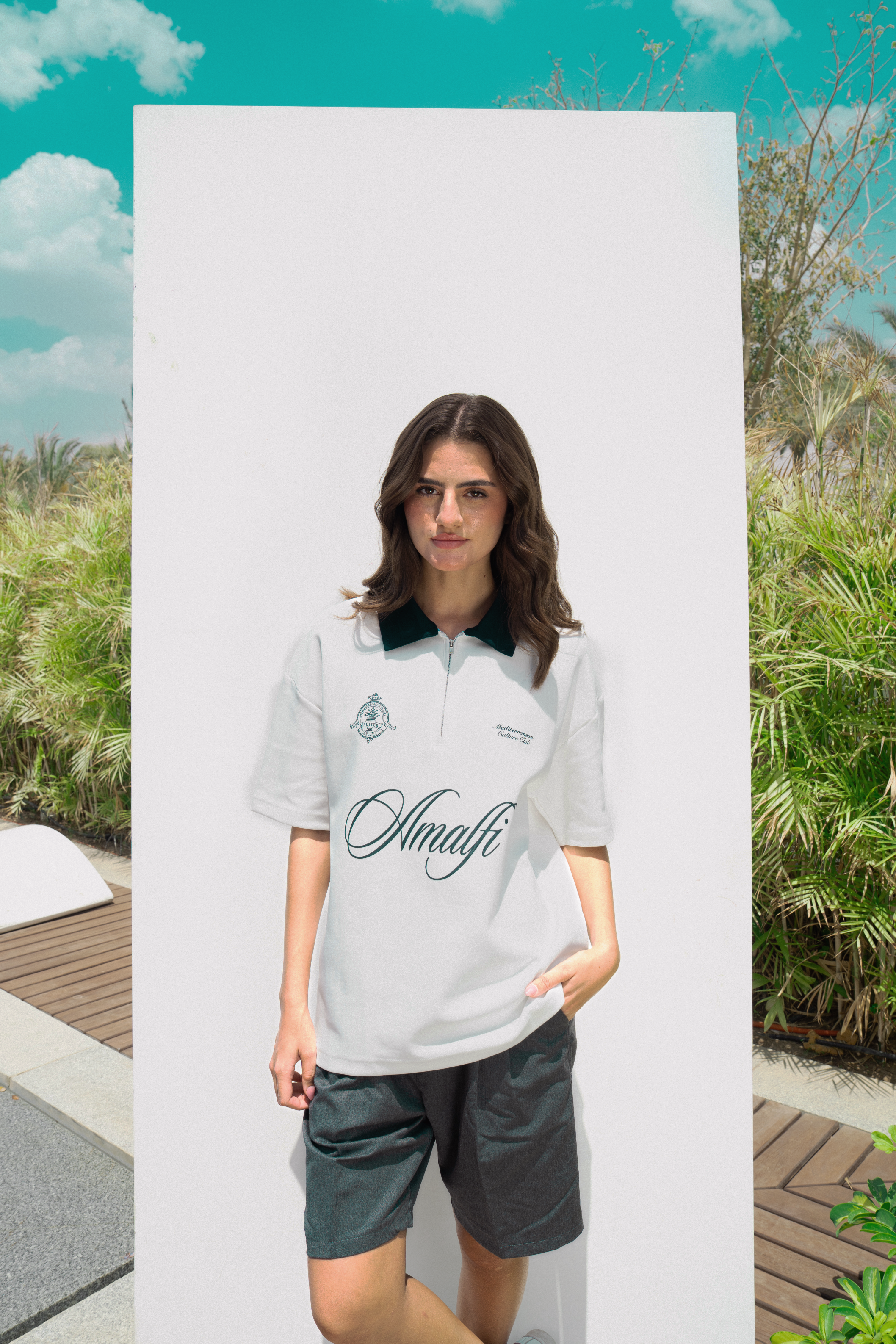AMALFI WHITE ZIP POLO